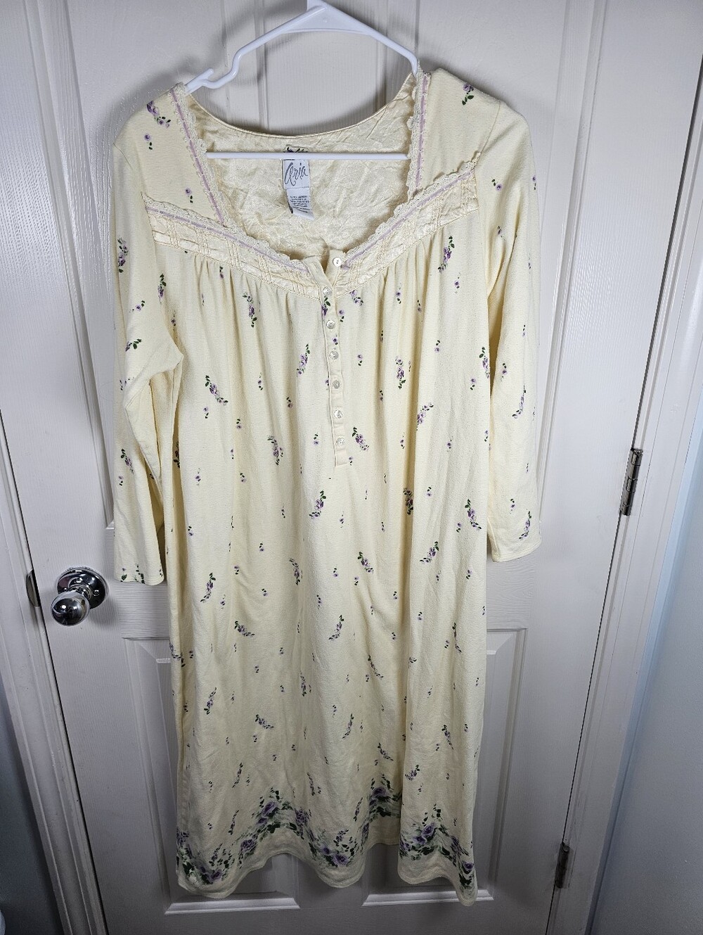 Aria Women's Nightgown Size M Green Floral Cotton Rayon Long Sleeve Granny Core